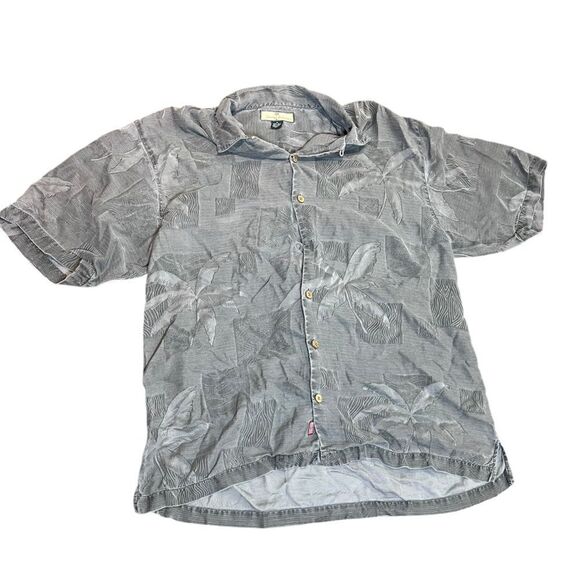 Tommy Bahama Men’s Silk Camp Shirt Gray Palm Tree Print Size M - Picture 1 of 9